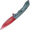 Folding Pocket Knife Grey handle Red Blade