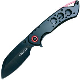 Folding Pocket Knife Black Handle w/ Red Accents