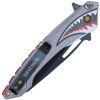 Open Folding Pocket Knife Gray Flying Shark