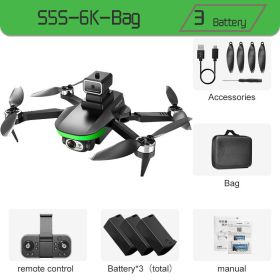 S5S Mini Drone 4k Pro 8K HD Camera Quadcopter (Color: Black-Dual6K-Bag-3B)