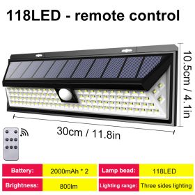 Solar Led Light Outdoor Motion Sensor Garden (Emitting Color: 118LED with remote, Ships From: CN)