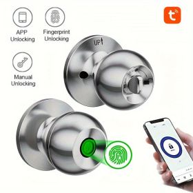 App Control Door Knob w/Biometric Fingerprint (Color: Silvery)