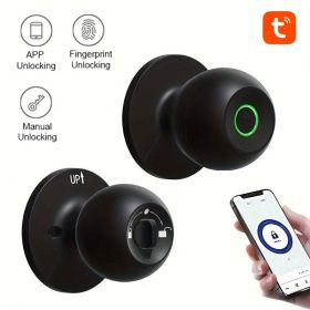 App Control Door Knob w/Biometric Fingerprint (Color: Black)