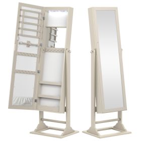 Lockable Jewelry Armoire Full-Length Mirror (Color: Beige)